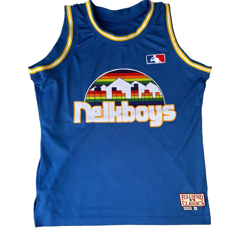 Full Send Nelkboys Basketball Jersey Mens Medium Blue Rainbow Nuggets Style